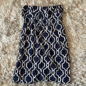 Strapless Abstract Geometric  Navy Sundress / Pool Cover up. Ruffle top. Medium